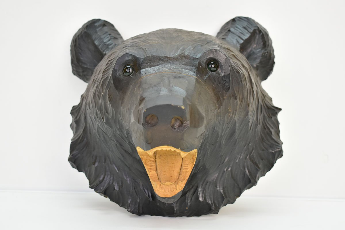 Yahoo!オークション - ほりい銘 木彫り 熊 壁掛け 顔 面 ガラス目 縦20