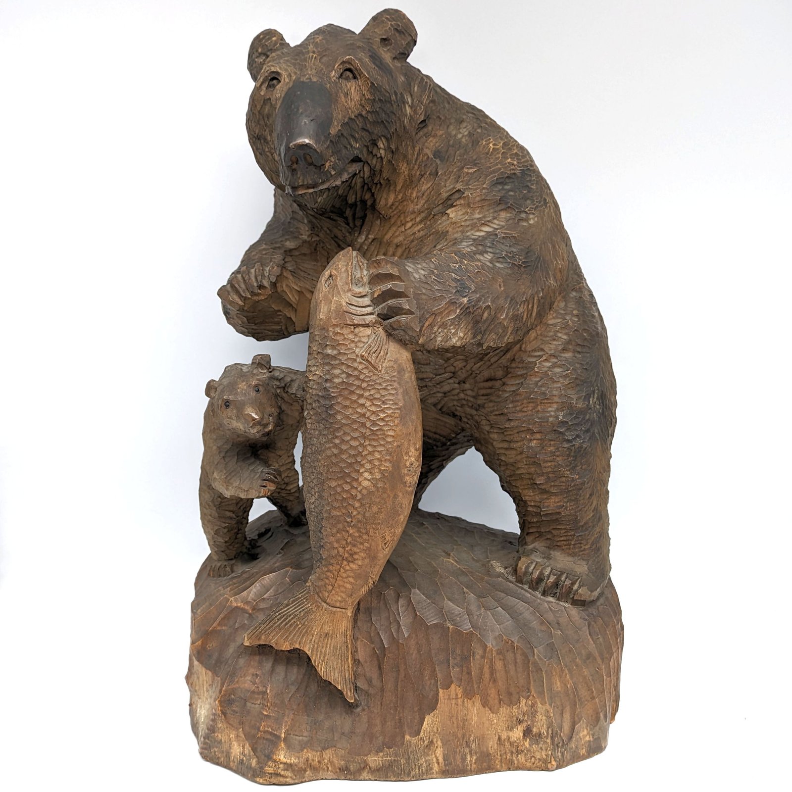 熊の木彫り 顔 壁掛け レリーフ 12号？ 鈴木作 和琴半島 25x27cm