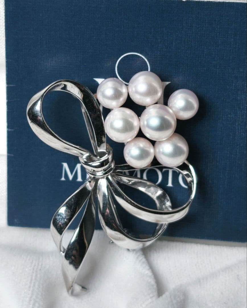【美品 最高級】ミキモト ブローチ パール リボン 7珠 皇室御用達 正規品 美品 最高級】ミキモト ブローチ パール リーフ 皇室御用達 9珠 正規品